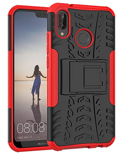 Yiakeng Hülle Huawei P20 Lite Handyhülle, Doppelschicht Stoßfest Schlank Ganzkörperschutz Mit Ständer für Huawei P20 Lite (rot)