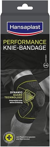 Hansaplast Performance Knie-Bandage, Kniebandage stabilisiert & entlastet das Gelenk, Bandage für rechtes & linkes Kniegelenk unterstützt die aktive Erholung, Größe L/XL