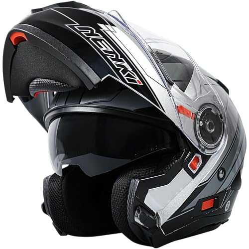 NENKI Klapphelm Integralhelm Motorradhelm mit Sonnenblende und Visier, ABS-Schale, ECE 22.06, M-XXL