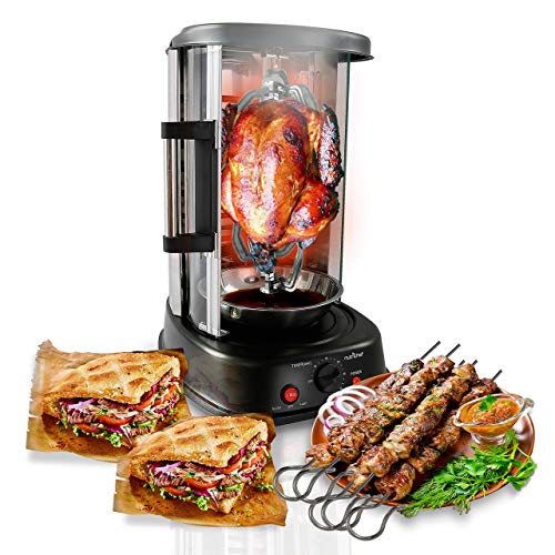 NutriChef Heißluft-Multiofen mit Drehspieß – 21 L Mini-Backofen mit Umluft und Grillfunktion Dönergrill für Zuhause, Kebab und Hähnchengrill, Kompakter Elektroofen mit Timer und Temperaturregelung