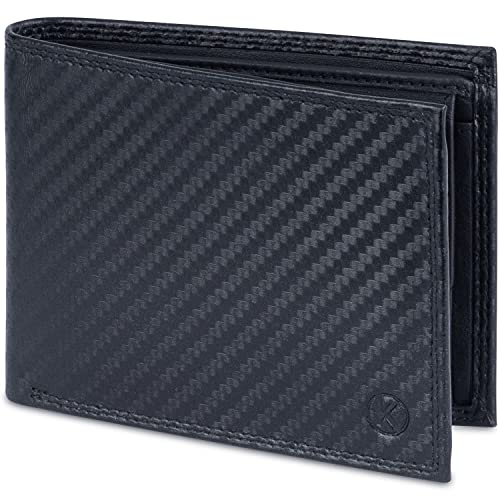KORUTA Geldbörse Herren Leder Carbon mit RFID Schutz I Echtleder Portemonnaie Groß I 13 Fächer I Geldbeutel für Männer I Brieftasche Wallet Portmonee aus echtem Leder (Carbon Schwarz)