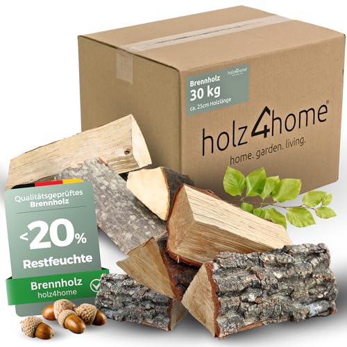 holz4home® 30 kg Brennholz Kaminholz Feuerholz getrocknet I Mischholz ofenfertig I Optimal für Lagerfeuer, Grill, Kaminofen I Buchenholz Eichenholz Birkenholz Eiche Buche Birke Holz Feuerschale Kamin