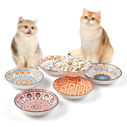 Katzennapf Flach Katzenfutter Napf Futternapf Keramik Katzenteller Katzenschüssel Fressnapf Katze Napf Katzenfressnapf Katzen Napfset Futternapf Fressnapf Katze Keramik Futterschale (6 pcs)