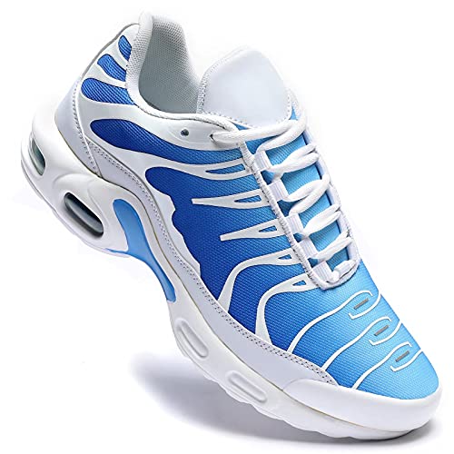 Herren-Sneaker, Laufschuhe, modische Schuhe, Luftpolster, Freizeit-Sneaker, Walking, Tennis, Fitnessstudio, athletischer Sport, weiß / blau, 39 2/3 EU