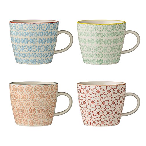 Bloomingville Tassen Carla - Kaffeetasse Teetasse mit Henkel, rot grün blau orange, Keramik, 4 Stück (1er Pack)
