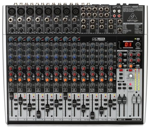 Behringer X2222USB Premium 22-Input 2/2-Bus Mixer mit XENYX Mic Preamps und Compressors, British EQs, 24-Bit Multi-FX Processor und USB/Audio Interface,Kompatibel mit PC und Mac