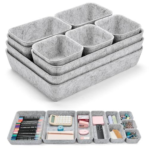 Eurhomewit 9 Stück Schubladen Organizer Filz, Schubladeneinsatz Büro Schubladen Ordnungssystem, Schminktisch Organizer für Schublade, Büro & Home Schrank Aufbewahrungsbox Organiser, Hellgrau