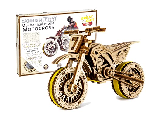 WOODEN.CITY Holz-Modell-Set zum Bauen, Motocross, Mechanik, 3D Puzzle – Laserschnitt, Männer und Jugendliche, Geschenke für Männer, Rätsel und Hobby für Erwachsene