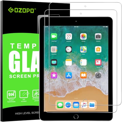 GOZOPO [2 Stück Schutzfolie für iPad 9.7 (iPad 6./5. Generation - Modell 2018/2017) / iPad Air 1, iPad Air 2, iPad Pro 9.7 Zoll, Kratzfest Gehärtetem Glas Folie Displayschutzfolie