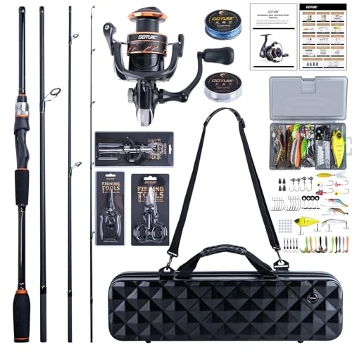 Goture Spinnrute Komplettset 2,4m 7-28g | 24T Hochmodul-Kohlefaser | Keramikringe | Inkl. Angelrolle (9+1 Kugellager), Köderbox, 3 Werkzeuge, Tragetasche | Ideal für Barsch, Zander, Hecht, Geschenk