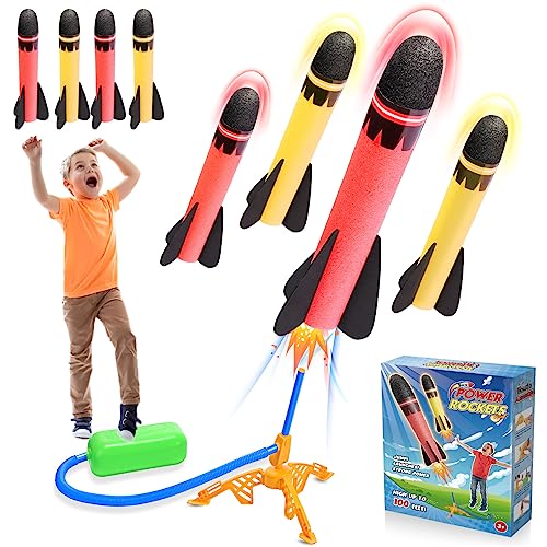 HappyKidsClub Raketen Spielzeug für Kinder mit 4 Schaumstoffraketen, Outdoor Spielzeug Geschenk ab 3-12 Jahre Junge Garten Kinderspielzeug für Draußen Weihnachts Geschenke Outdoor-Spiele