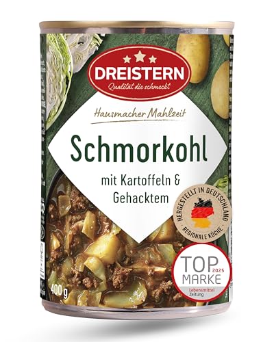 DREISTERN Schmorkohl 400g I Mit Kartoffeln & Schweinehack I Herzhaftes Fertiggericht in recyclebarer Konservendose I Lange Haltbarkeit dank natürlicher Konservierung I Hausmacher Qualität