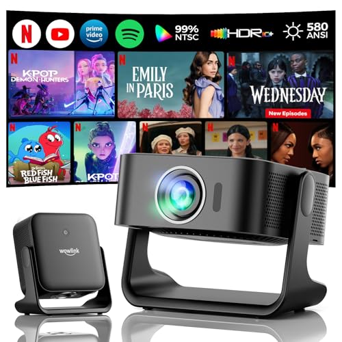 [NetfIix-Lizenziert & HDR10+ & 3D Sound] 4K Beamer mit WiFi 6 und Bluetooth 5.4, Built-in Smart OS & Apps & Dual Lautsprecher, Projektor 1080P Native Auto Focus & Keystone, Home Movie Beamer - Schwarz