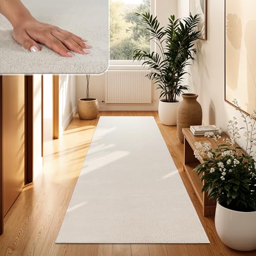 Paco Home Moderner Kuscheliger Wohnzimmer Teppich Kurzflor waschbar flauschig Weich Einfarbig Felloptik zeitlos stilvoll rutschfest pflegeleicht, Größe 80 x 150 cm, Farbe: Creme 4