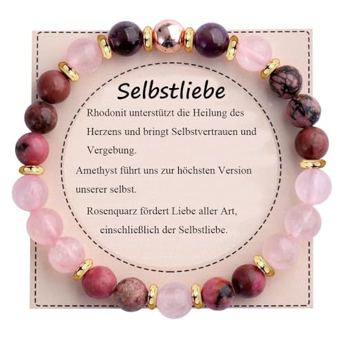 UEUC Heilstein-Perlenarmband für Frauen, Armband mit natürlichen Edelsteinen, Gleichgewichtsschutz, spirituelles Kristallperlenarmband zur Angstlinderung mit Bedeutungskarte(#10)