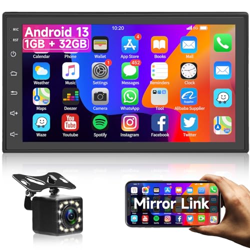 Autoradio 1GB+32GB Android Navi 7 Zoll 2 Din Touchscreen Autoradio mit GPS Navigation, WiFi, Bluetooth Autoradio Double Din IPS Bildschirm, Mirror Link, FM RDS Radio, Rückfahrkamera, USB, SWC