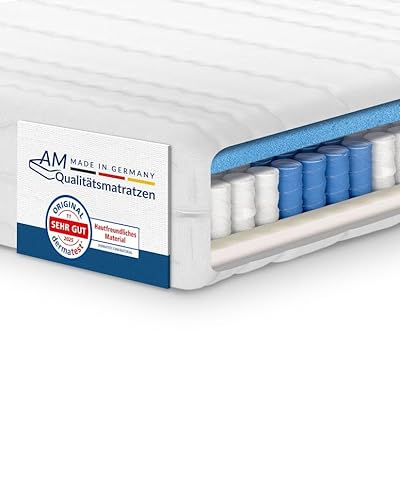 AM Qualitätsmatratzen 7-Zonen Taschenfederkernmatratze 90x200cm H2 - Made in Germany - Ergonomische Matratze 90x200 H2 mit waschbarem Bezug - Oeko TEX - Federkernmatratze H2 90x200 21cm hoch