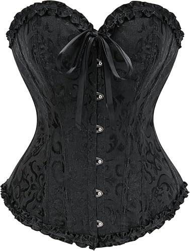 VicSec Damen Spitze Überbrust Korsett sexy Damen Corsage Vintage Gothic Bustiers KorsettsVollbrust mit Stahlstäbchen Bridal Wäsche Gothic Korsage Top Satin Bustier mit G-String S-3XL