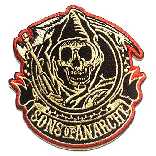 Catch the Patch SON OF ANARCHY Motorrad Biker Club - (Größe: 8 x 8,2 cm) – Stickpatch – Ideal für Kutte, Rockerjacke, Jeansweste, Kleidung & Accessoires – Robuster Patch für Erwachsene