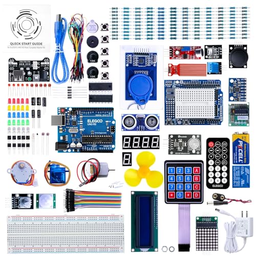 ELEGOO UNO R3 Ultimate Starter Kit, Kompatibel mit Arduino IDE Vollständigster Elektronik Projekt Baukasten mit deutschem Tutorial, UNO R3 Mikrocontroller Board und Zubehör (mehr als 200 Teile)