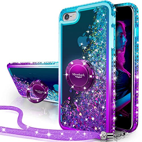 Miss Arts für iPhone SE 2022/SE 2020/7/8 Hülle, Mädchen Glitzern Handyhülle mit Ring, Cover Flüssigkeit Treibsand Schutzhülle für iPhone 8/7/SE 2022/SE 2020 -LILA
