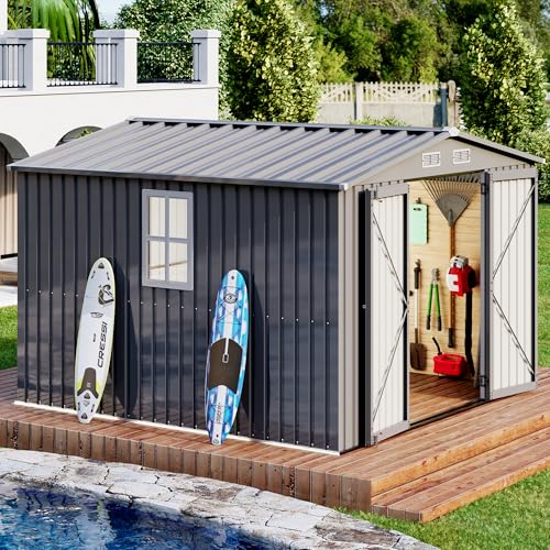 LUXOAK verzinktes Metall Gartenhaus mit Schrägdach 281x278x193cm, Geräteschuppen mit breiter Tür und Querfenster, als Gartenschuppen, Gartenhütte oder Fahrradgarage, 12 m³ Lagerfläche, Schwarz