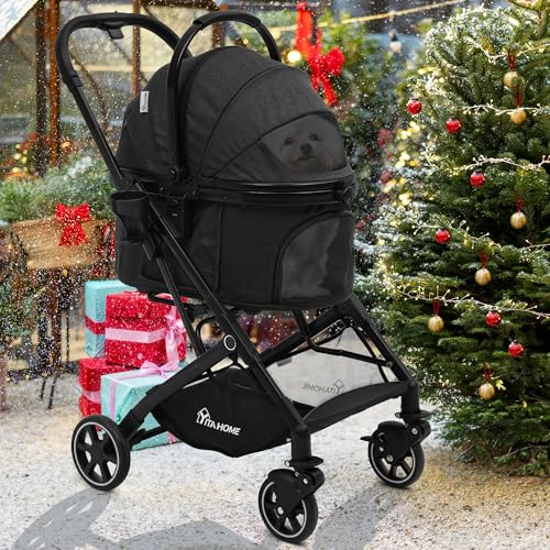 YITAHOME Hundewagen 3 in 1 Hundebuggy Bis 15.9kg, Klappbar, Hundewagen für Kleine Hunde, Hundebuggy Kleine Hunde, Hunde Buggy, katzenwagen, Faltbar Hund Kinderwagen, Tragbarer Kinderwagen (Schwarz)
