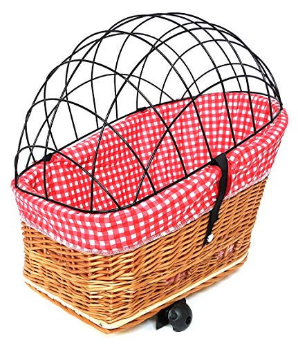 Tigana - Hundefahrradkorb für Gepäckträger aus Weide Natur 56 x 36 cm mit Metallgitter Tierkorb Hinterradkorb Hundekorb für Fahrrad (N-S) (XL + Kissen + Einlage R1)