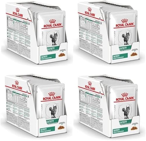Royal Canin Veterinary Satiety Weight Management | 4er Pack | 4 x 12 x 85 g | Diät-Alleinfuttermittel für Katzen | Zur Verringerung von Übergewicht | Feine Stückchen in Soße