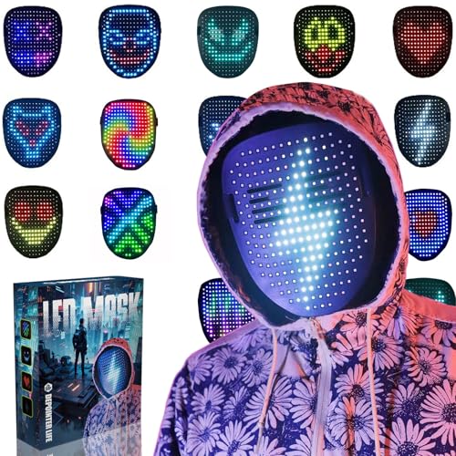 Depointer Life LED Maske mit Gestensensor, LED beleuchtete Gesicht Transforming Maske für Kostüm Cosplay Party Maskerade leuchtende Maske für Halloween