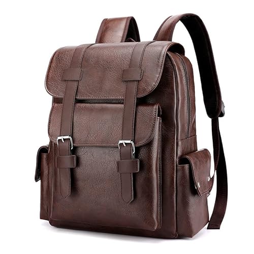 FUNSEED Rucksack für Herren, große Kapazität, 15,6 Zoll Laptoptasche, Vintage, PU-Leder, Schultertasche für Reisen, Arbeit, Braun, Large, modisch