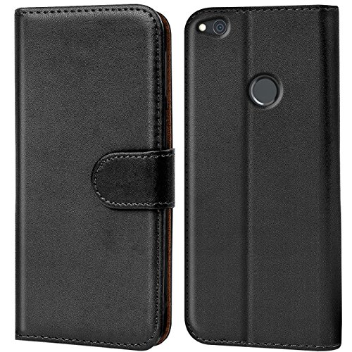 Verco Handyhülle für P8 Lite 2017 Hülle, Handyhülle für Huawei P8 Lite 2017 Tasche PU Leder Flip Case Brieftasche - Schwarz