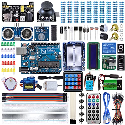 Miuzei Starter Kit für Arduino R3 Projekte mit Mikrocontroller, LCD1602 Modul, Steckbrett, Servomotor, Sensoren, Tutorial MA13
