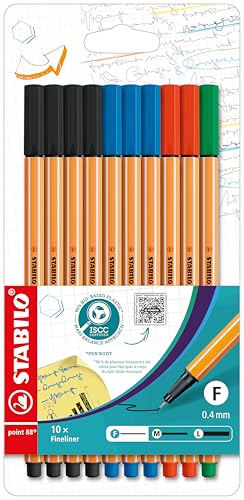 STABILO - Fineliner - point 88-10er Pack Office - 4 x schwarz, 3 x blau, 2 x rot, 1 x grün