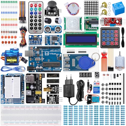 Starter Kit für Arduino Elektronik Set Miuzei Vollversion Kit Elektro Bausatz mit Breadboard Sensor Widerstände Netzteil LEDs Usw.248 Zubehör 42 Programmieren Kurse Technik kit für Erwachsene Kinder