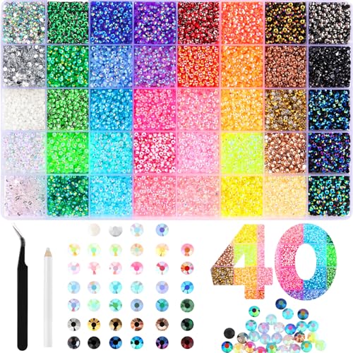Zefy 40 Farben 3mm Jelly Strasssteine, 32000 Stück Glitzersteine Bedazzler Kit, Flatback Rhinestones für Basteln Nägel Textilien Diamond Painting