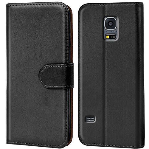 Verco Handyhülle für Galaxy S5 Hülle, Klapphülle für Samsung Galaxy S5 Neo Tasche PU Leder Flip Case Brieftasche - Schwarz