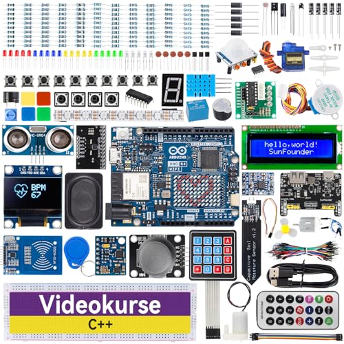 SunFounder Elite Explorer Kit mit original Arduino UNO R4 WiFi, RoHS-konform,Bluetooth,IoT,ESP32,IIC LCD1602,OLED, Super Starter Kit,Online-Tutorials & englische Videokurse für Anfänger & Ingenieure