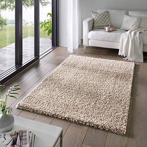 Taracarpet Shaggy Teppich Wohnzimmer Venezia Hochflor Langflor Teppiche modern Beige 080x150 cm