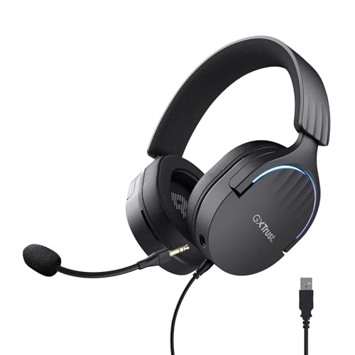 Trust Gaming GXT 490 Fayzo Gaming Headset USB 7.1 Surround Sound, 50mm Treiber, 85% Recyclingkunststoff, Mikrofon mit Geräuschunterdrückung, RGB Over-Ear Kopfhörer für PC PS5 - Schwarz