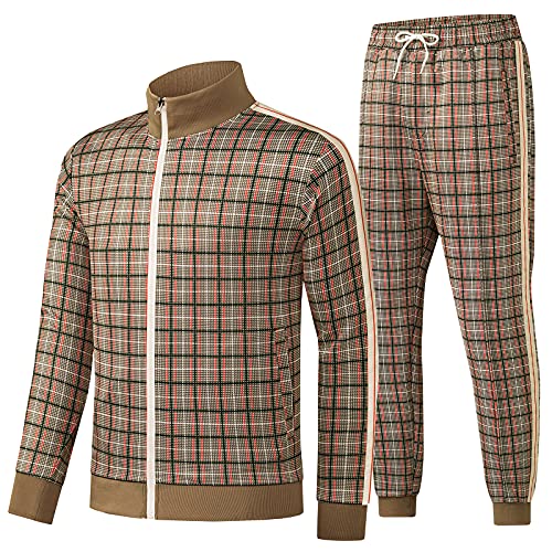 W JIANWANG Trainingsanzug Herren Fußball Traningsanzuganzug Sportanzug Freizeitanzug Sport Jogging Anzug Für Männer Trainingsanzüge Fussball Laufanzug Jogginganzug Set Braun 2301 L