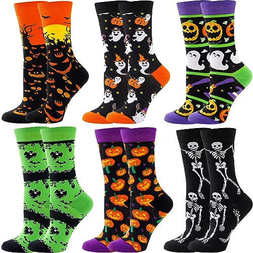 BONANGEL Halloween Socken für Damen, Kürbis Socken für Damen Lustige Bunte Verrückte Baumwoll Kleidersocken, Lustige Halloween Spinnen Geschenksocken für Männer Frauen