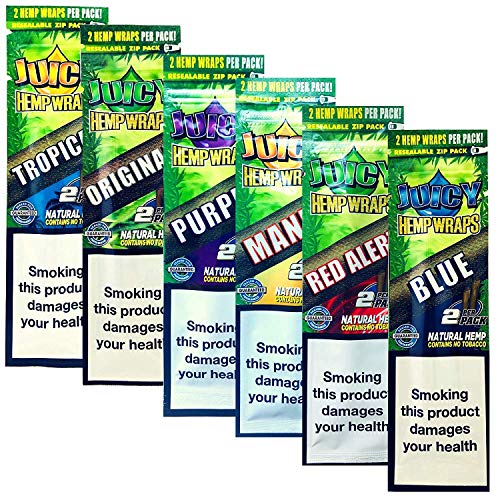 lomila 6er Pack - JUICY JAY Hanf Wrap - Natur TABAK frei - 2 pro Packung (12 Total) - beinhaltet - Blau (schwarz 'n' Blueberry),Lila (Trauben Weg Wild),Original (Natur),rot Warnung (strawberryy
