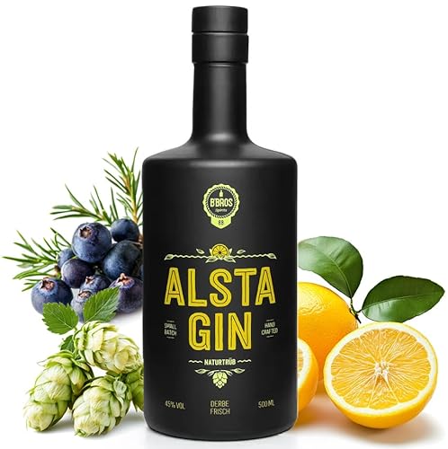 Alsta Gin Naturtrüb – Frische Zitrone & Hopfen, Handcrafted Gin aus Hamburg | 45% Vol | 500ml
