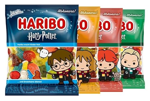 Harry Potter Limited Edition Fruchtgummi-Set, Magische Hogwarts-Kollektion mit 4 Charakteren, 4 x 160g Tüten, Verschiedene Geschmacksrichtungen