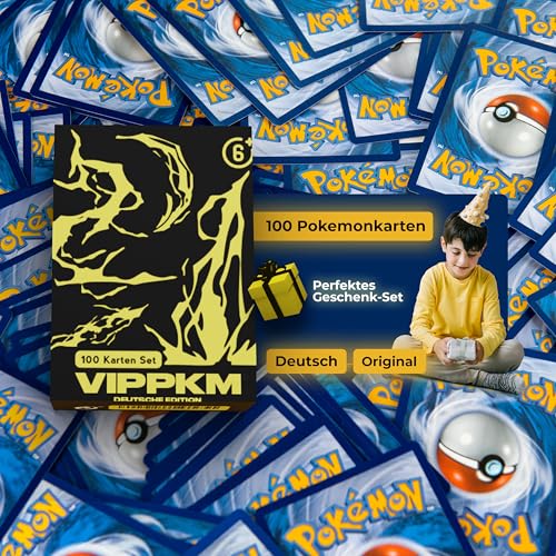 Pokemon Karten original Paket mit 100 verschiedenen Pokemonkarten deutsch - Sammelkarten Set inkl. Holo + Schachtel - kompatibel mit Pokemon Karten Gold original