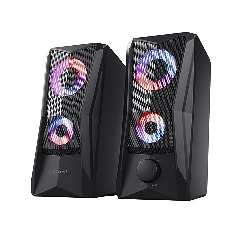 Trust Gaming GXT 606B Javv 2.0 PC Lautsprecher mit RGB LED Beleuchtung, 12W (6W RMS), USB-Betrieb, Kompakte PC Boxen, Speaker Set, Gaming Lautsprecher für Computer und Laptop - Schwarz