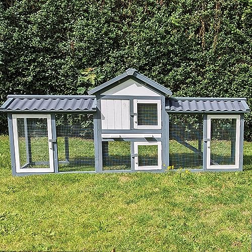 NYVI Hasenstall mit Auslauf - XXL Kleintierstall mit Gehege - PVC Dach - Winterfest & Wetterfest für Draußen - Einfache Montage, Langlebig - Outdoor Kaninchenstall 203x85x53cm Grau