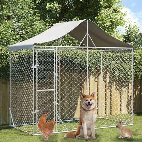 Rantry Outdoor-Hundezwinger mit Dach Silber 3x1,5x2,5m Stahl Verzinkt Hundehütte Outdoor Model153680