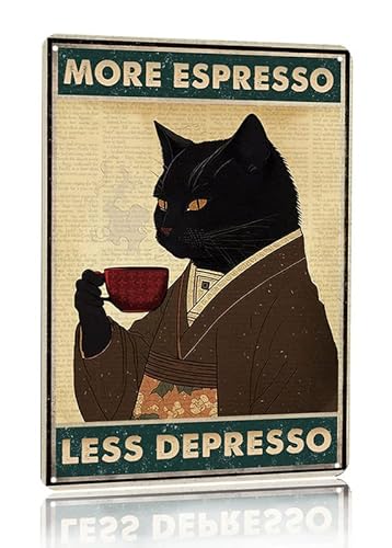 Metallschild, Vintage-Stil, schwarze Katze, Kaffee, Poster, Poster, 